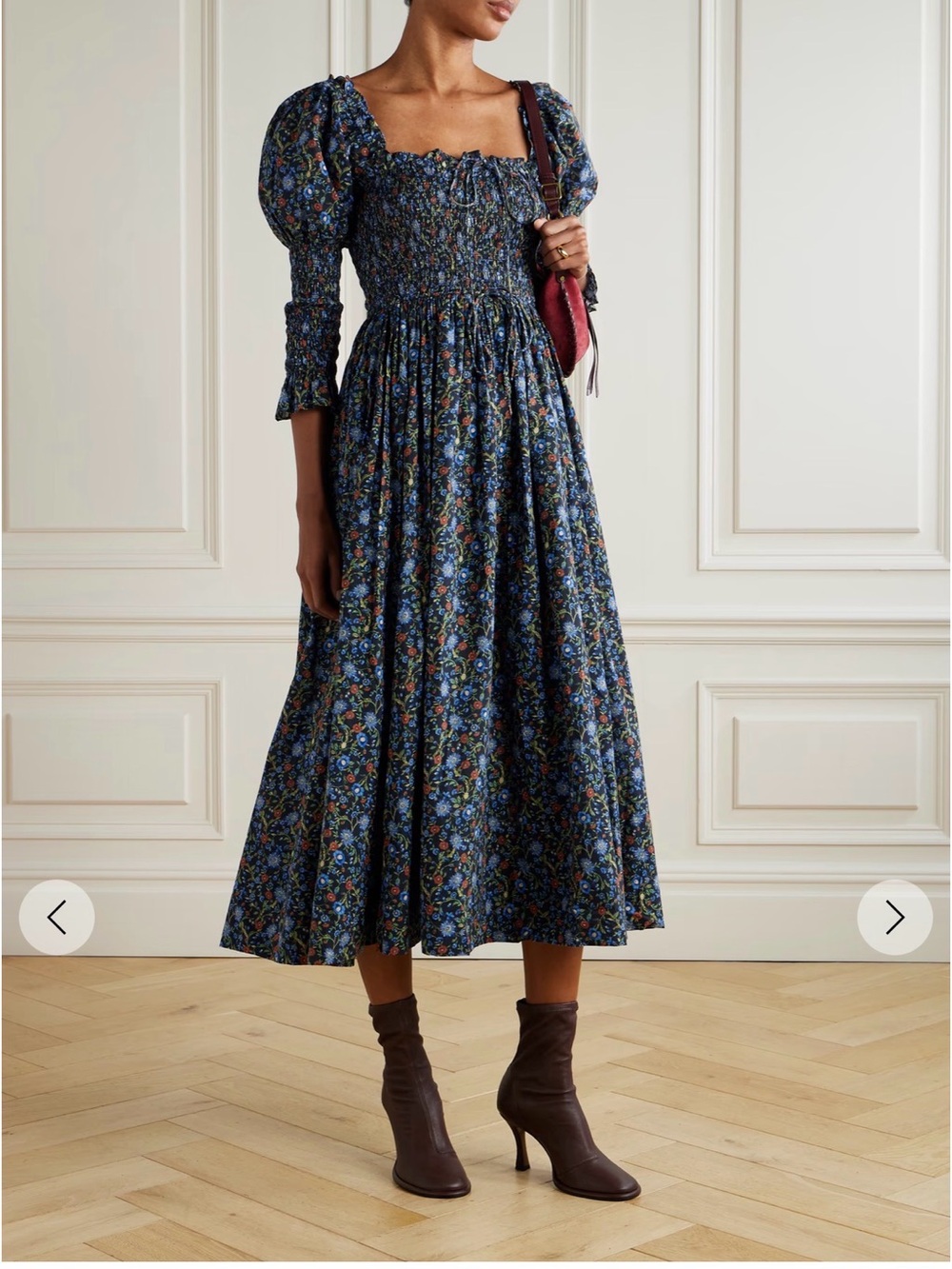 Doen Bijou Midblue California Wildflower Midi Dress with Puff Sleeves - Picture 6 of 9